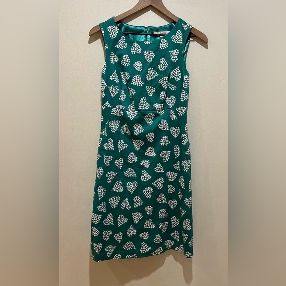 Boden Diane Eden Green White Cluster Heart Shift Dress - Women’s Size 4